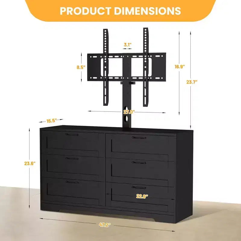 Meuble TV Acekool 6 tiroirs avec supports de stabilité, meuble média moderne en MDF, centre de divertissement pour salon