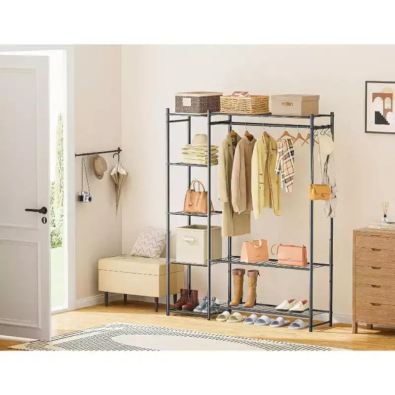 Armoire de rangement, portante, avec 4 étagères, en acier, convient pour les vestiaires, les chambres, les entrées, etc. Noir