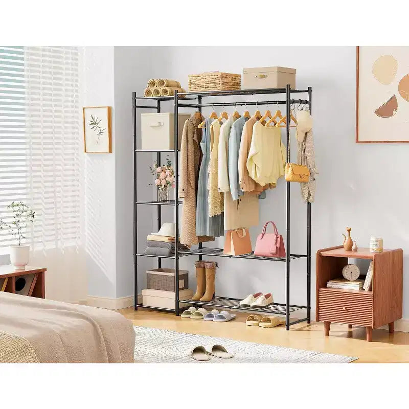 Armoire de rangement, portante, avec 4 étagères, en acier, convient pour les vestiaires, les chambres, les entrées, etc. Noir