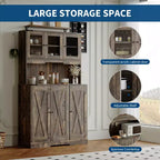 Meuble de garde-manger de cuisine autoportant polyvalent - Brun rustique, station de charge intégrée, grand plan de travail, grand buffet avec portes et étagères