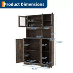 Meuble de garde-manger de cuisine autoportant polyvalent - Brun rustique, station de charge intégrée, grand plan de travail, grand buffet avec portes et étagères