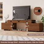 Meuble TV extensible ATJafurn 62,9-98,4 marron, console multimédia en bois pour salon, meuble de divertissement moderne du milieu du siècle avec rangement