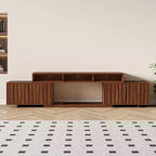 Meuble TV extensible ATJafurn 62,9-98,4 marron, console multimédia en bois pour salon, meuble de divertissement moderne du milieu du siècle avec rangement