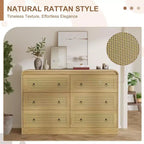 Commode en rotin de 117 cm de large à 6 tiroirs – Meuble TV moderne à bords arrondis pour chambre et salon