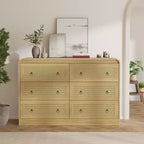 Commode en rotin de 117 cm de large à 6 tiroirs – Meuble TV moderne à bords arrondis pour chambre et salon