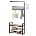 VEVOR Hall Tree, 72 in Coat Rack with Shoe Bench, Freestanding 2-Tier Shoe Rack Storage Organizer with Hooks, Hanging Rod and Wire Shelf,Brown & Black