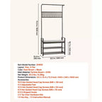 VEVOR Meuble d'entrée, porte-manteau de 183 cm avec banc à chaussures, organisateur de rangement à chaussures autoportant à 2 niveaux avec crochets, tringle à suspendre et étagère grillagée, marron et noir