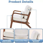 Fauteuil d'appoint moderne du milieu du siècle Summit Adventure avec accoudoirs, coussin lombaire, cadre en bois massif et revêtement crème
