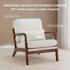 Fauteuil d'appoint moderne du milieu du siècle Summit Adventure avec accoudoirs, coussin lombaire, cadre en bois massif et revêtement crème