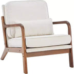 Fauteuil d'appoint moderne du milieu du siècle Summit Adventure avec accoudoirs, coussin lombaire, cadre en bois massif et revêtement crème