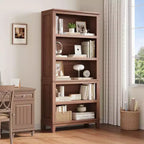71 Farmhouse Bookcase w/Adjustable Shelves & 31.5 Width, 5 Tier Tall Bookshelf with Wooden Legs, Rustic Vintage Book Shelf for Living Room Office