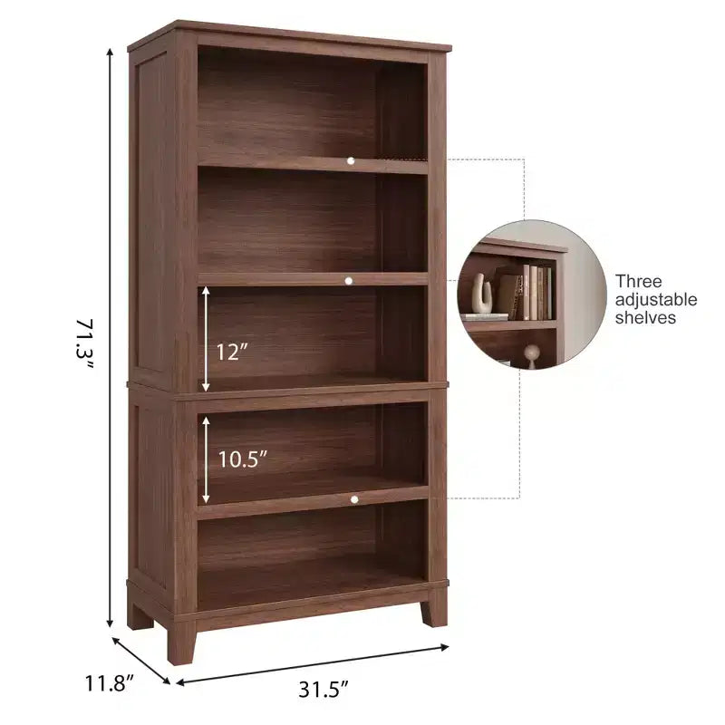 Bibliothèque de style ferme avec étagères réglables et largeur de 80 cm, bibliothèque haute à 5 niveaux avec pieds en bois, étagère à livres rustique vintage pour salon et bureau