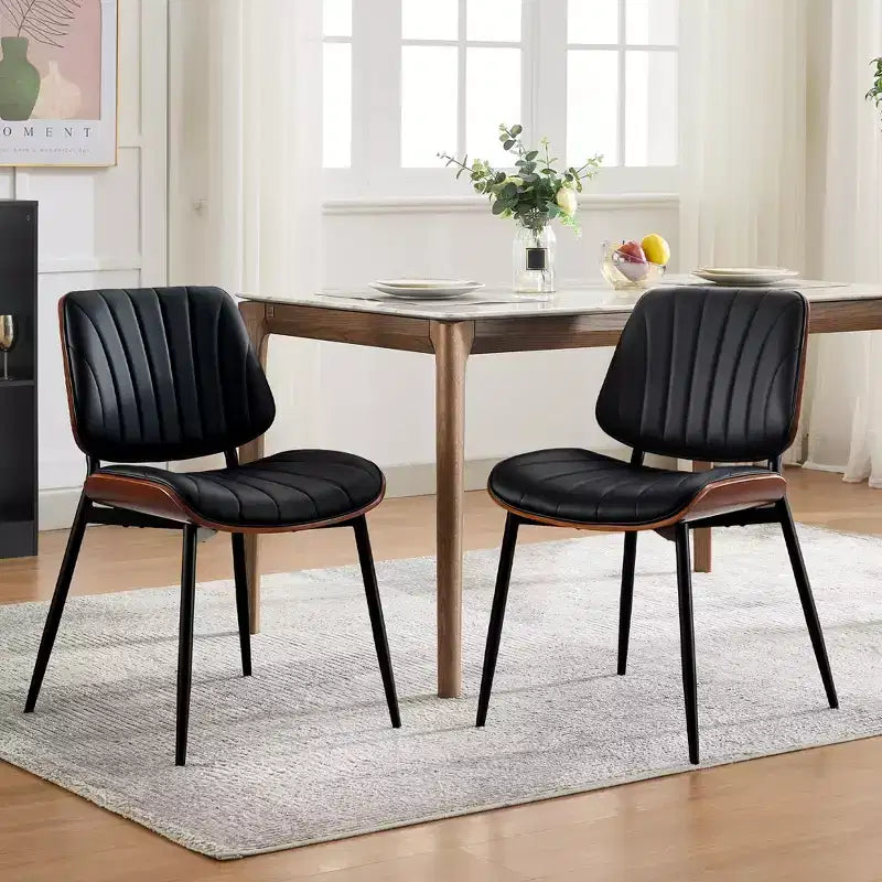 Lot de 2 chaises de salle à manger Acekool en cuir PU, dossier coque, chaises d'appoint style Mid-Century pour salle à manger ou cuisine