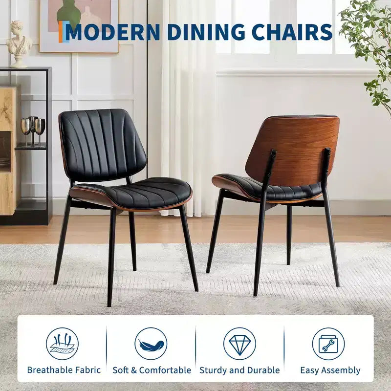 Lot de 2 chaises de salle à manger Acekool en cuir PU, dossier coque, chaises d'appoint style Mid-Century pour salle à manger ou cuisine