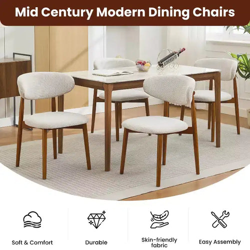 Lot de 2 chaises de salle à manger Acekool en lin beige, sièges rembourrés de style ferme moderne avec pieds en bois marron pour salle à manger