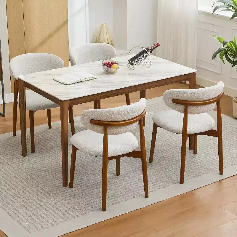 Lot de 2 chaises de salle à manger Acekool en lin beige, sièges rembourrés de style ferme moderne avec pieds en bois marron pour salle à manger