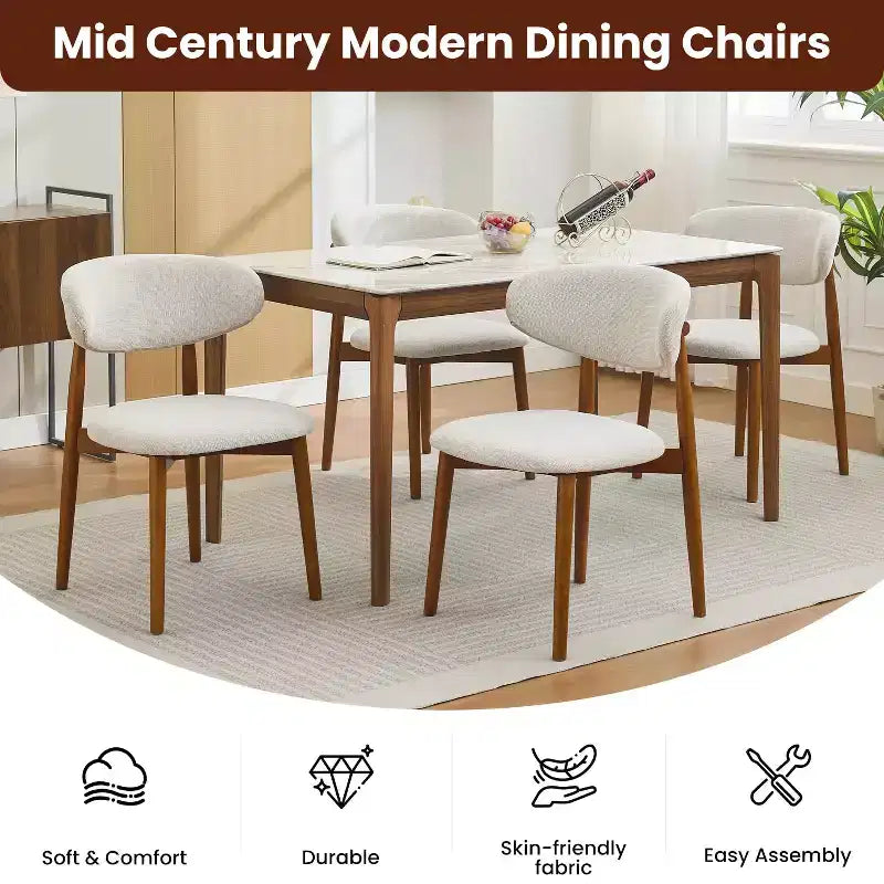 Lot de 2 chaises de salle à manger Acekool en lin beige, sièges rembourrés de style ferme moderne avec pieds en bois marron pour salle à manger