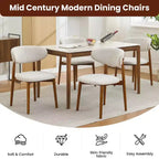 Lot de 2 chaises de salle à manger Acekool en lin beige, sièges rembourrés de style ferme moderne avec pieds en bois marron pour salle à manger