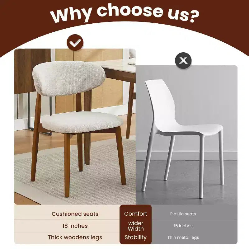 Lot de 2 chaises de salle à manger Acekool en lin beige, sièges rembourrés de style ferme moderne avec pieds en bois marron pour salle à manger
