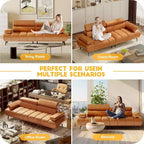 3-Seater Faux Leather Futon Sofa Bed, Convertible Sleeper Couch with Adjustable Backrests Armrests Headrests, with Split Two Separate Sectional Sofas