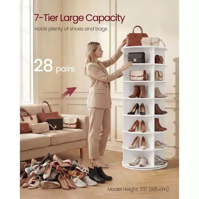 VASAGLE Étagère à chaussures tournante à 7 niveaux, organisateur de chaussures rotatif à 360 degrés autoportant, présentoir de sacs Lazy Susan