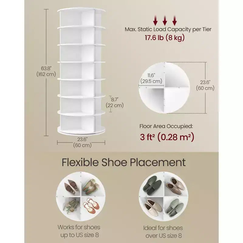 VASAGLE Étagère à chaussures tournante à 7 niveaux, organisateur de chaussures rotatif à 360 degrés autoportant, présentoir de sacs Lazy Susan