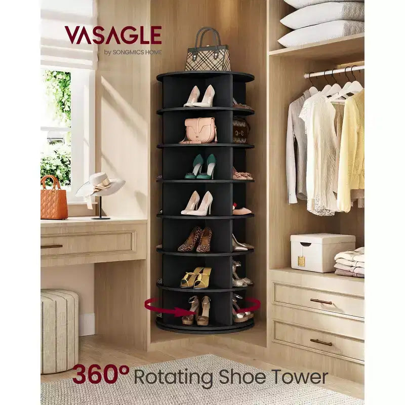 VASAGLE Étagère à chaussures tournante à 7 niveaux, organisateur de chaussures rotatif à 360 degrés autoportant, présentoir de sacs Lazy Susan