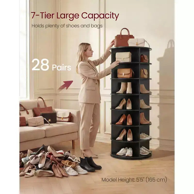 VASAGLE Étagère à chaussures tournante à 7 niveaux, organisateur de chaussures rotatif à 360 degrés autoportant, présentoir de sacs Lazy Susan