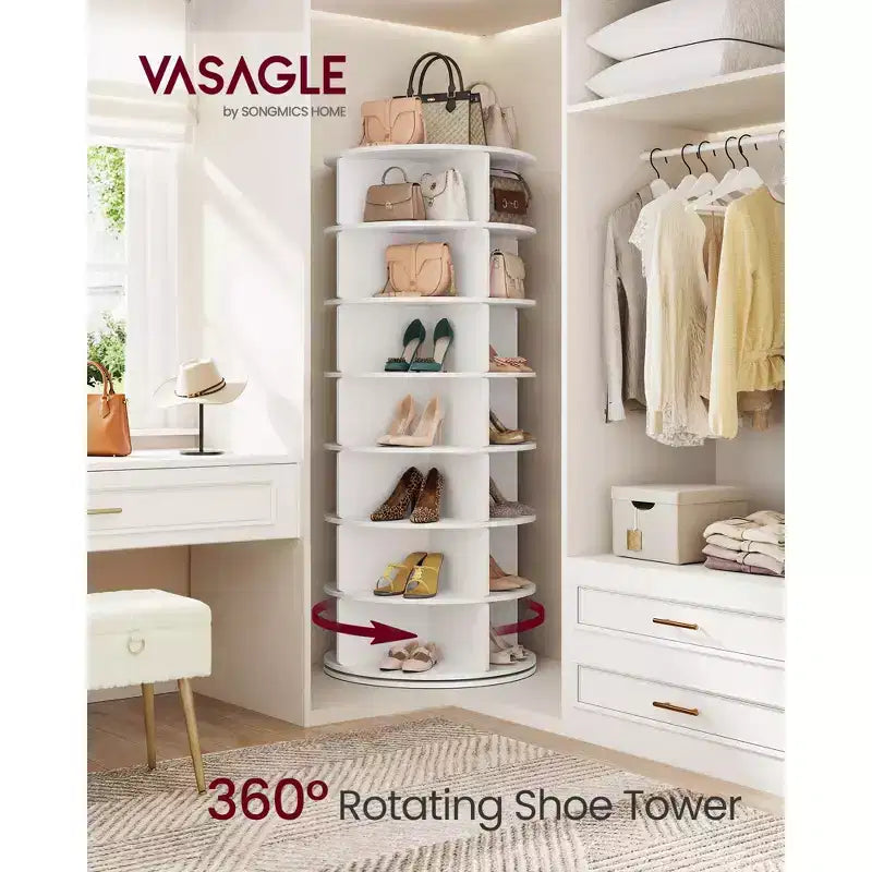 VASAGLE Étagère à chaussures tournante à 7 niveaux, organisateur de chaussures rotatif à 360 degrés autoportant, présentoir de sacs Lazy Susan