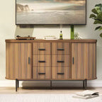 59in Farmhouse Fluted Sideboard Buffet Cabinet, Media TV Console Table with 6 Drawers & 2 Sliding Doors, Versatile Storage Cabinet for Living Room