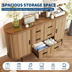 59in Farmhouse Fluted Sideboard Buffet Cabinet, Media TV Console Table with 6 Drawers & 2 Sliding Doors, Versatile Storage Cabinet for Living Room