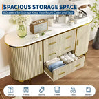 59in Farmhouse Fluted Sideboard Buffet Cabinet, Media TV Console Table with 6 Drawers & 2 Sliding Doors, Versatile Storage Cabinet for Living Room
