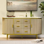 59in Farmhouse Fluted Sideboard Buffet Cabinet, Media TV Console Table with 6 Drawers & 2 Sliding Doors, Versatile Storage Cabinet for Living Room