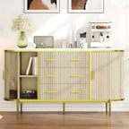 59in Farmhouse Fluted Sideboard Buffet Cabinet, Media TV Console Table with 6 Drawers & 2 Sliding Doors, Versatile Storage Cabinet for Living Room
