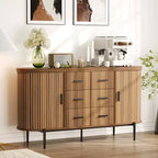 59in Farmhouse Fluted Sideboard Buffet Cabinet, Media TV Console Table with 6 Drawers & 2 Sliding Doors, Versatile Storage Cabinet for Living Room