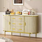 59in Farmhouse Fluted Sideboard Buffet Cabinet, Media TV Console Table with 6 Drawers & 2 Sliding Doors, Versatile Storage Cabinet for Living Room