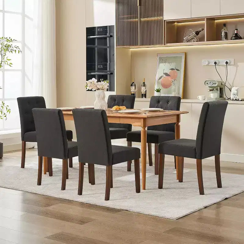 Button Tufted Parsons Dining Chairs Set of 2, Upholstered Fabric Kitchen Chairs with Padded Seats & Wood Legs, Living Room Kitchen Furniture