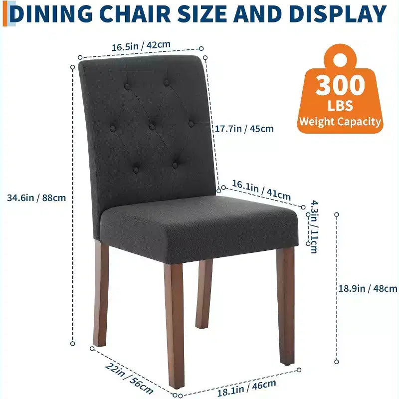 Button Tufted Parsons Dining Chairs Set of 2, Upholstered Fabric Kitchen Chairs with Padded Seats & Wood Legs, Living Room Kitchen Furniture