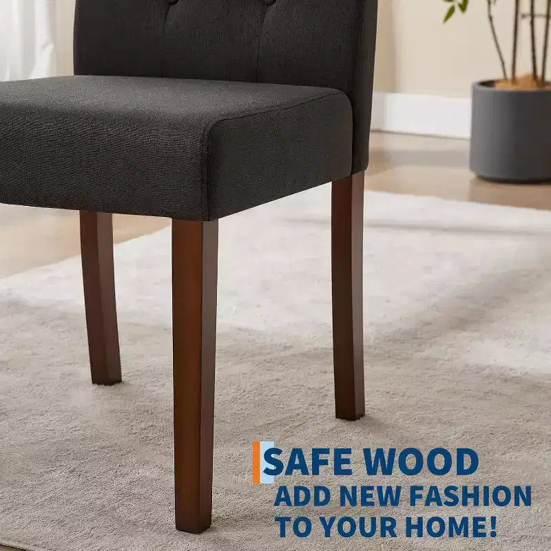 Button Tufted Parsons Dining Chairs Set of 2, Upholstered Fabric Kitchen Chairs with Padded Seats & Wood Legs, Living Room Kitchen Furniture