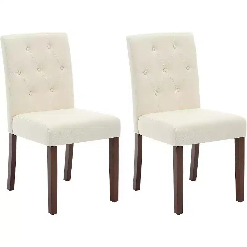 Button Tufted Parsons Dining Chairs Set of 2, Upholstered Fabric Kitchen Chairs with Padded Seats & Wood Legs, Living Room Kitchen Furniture
