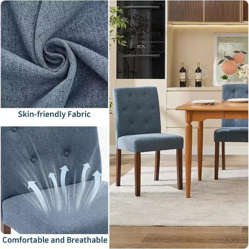 Button Tufted Parsons Dining Chairs Set of 2, Upholstered Fabric Kitchen Chairs with Padded Seats & Wood Legs, Living Room Kitchen Furniture