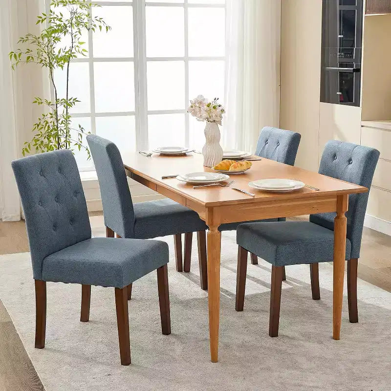 Button Tufted Parsons Dining Chairs Set of 2, Upholstered Fabric Kitchen Chairs with Padded Seats & Wood Legs, Living Room Kitchen Furniture