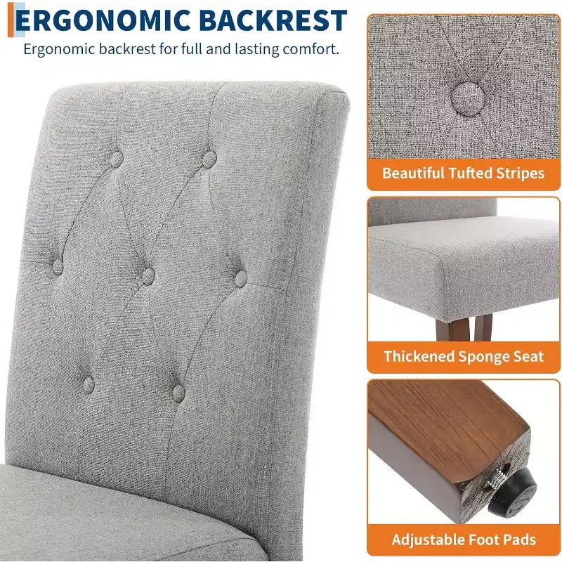 Button Tufted Parsons Dining Chairs Set of 2, Upholstered Fabric Kitchen Chairs with Padded Seats & Wood Legs, Living Room Kitchen Furniture