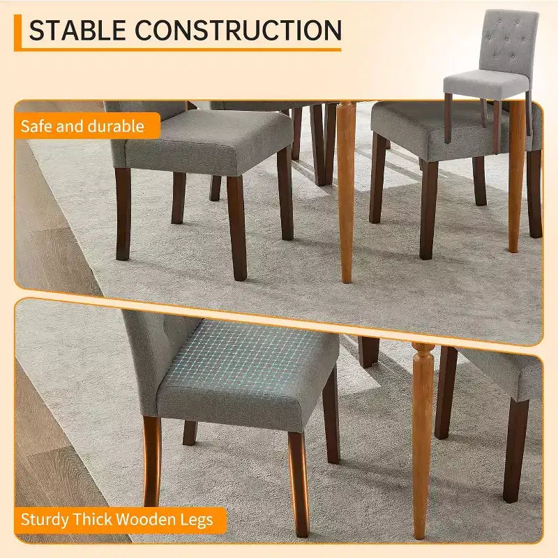 Button Tufted Parsons Dining Chairs Set of 2, Upholstered Fabric Kitchen Chairs with Padded Seats & Wood Legs, Living Room Kitchen Furniture