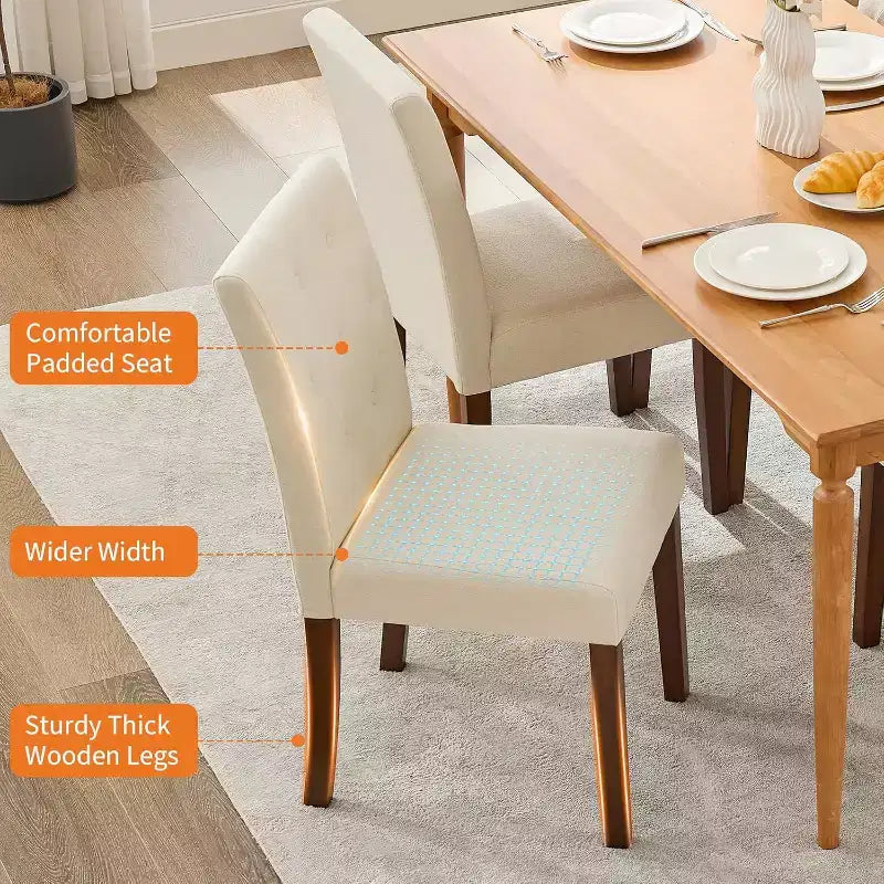 Button Tufted Parsons Dining Chairs Set of 2, Upholstered Fabric Kitchen Chairs with Padded Seats & Wood Legs, Living Room Kitchen Furniture