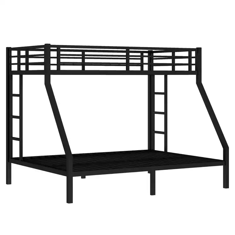 Metal Bunk Bed Twin XL over Queen with Guardrail for Kids and Teens