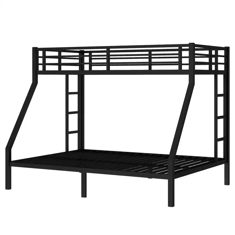 Metal Bunk Bed Twin XL over Queen with Guardrail for Kids and Teens