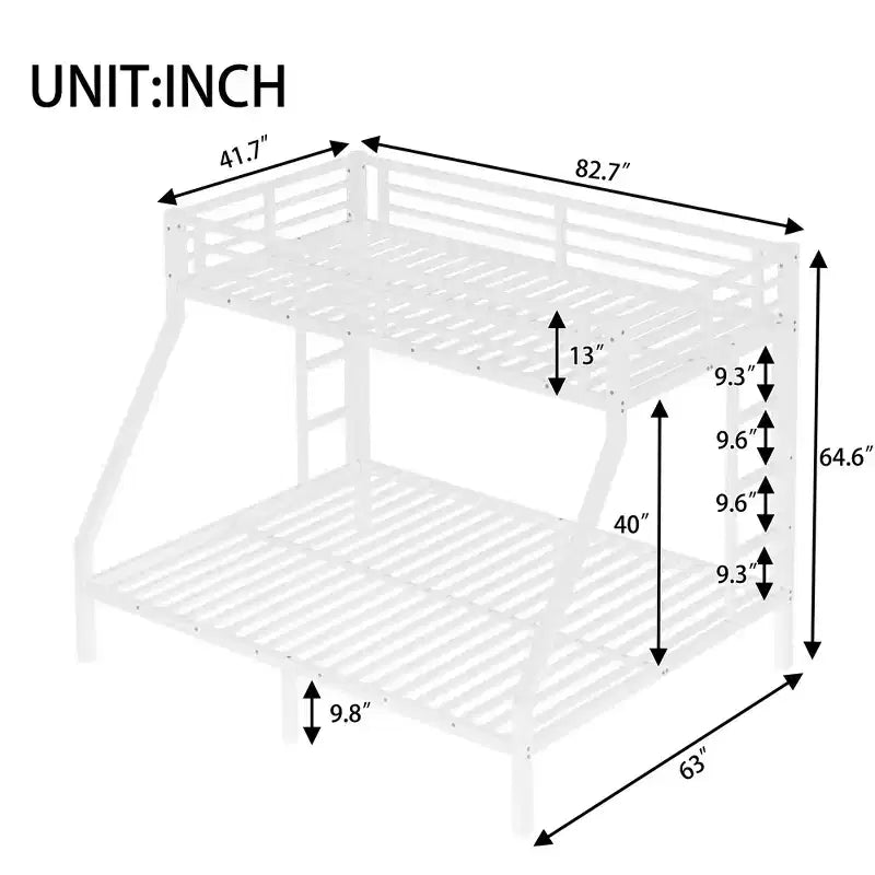 Metal Bunk Bed Twin XL over Queen with Guardrail for Kids and Teens