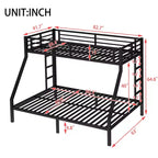 Metal Bunk Bed Twin XL over Queen with Guardrail for Kids and Teens