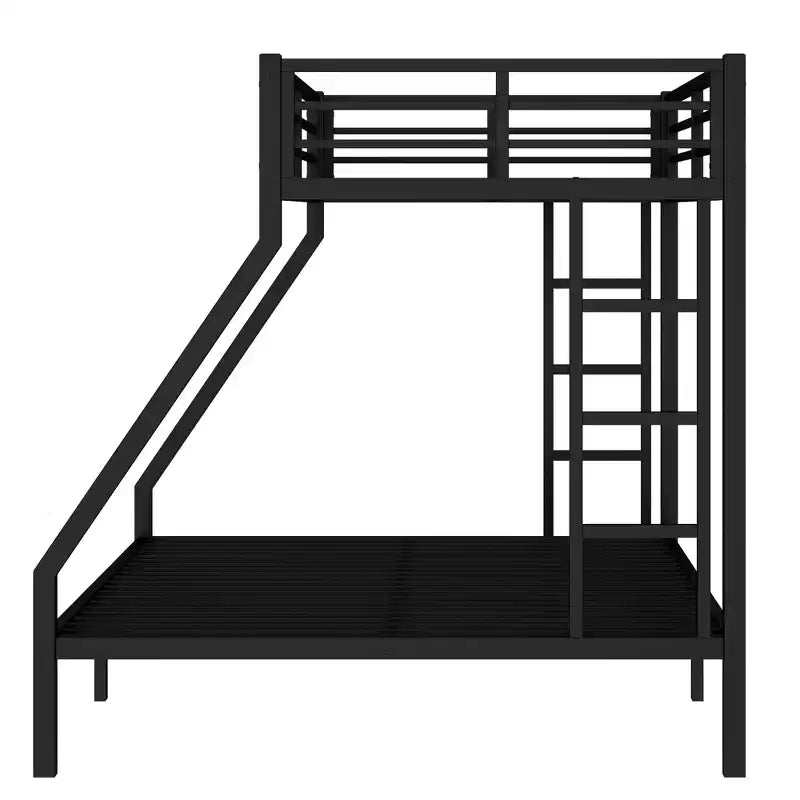 Metal Bunk Bed Twin XL over Queen with Guardrail for Kids and Teens